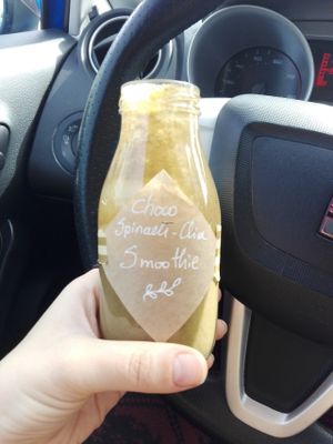 Choco Smoothie with Almond milk, dates, Chia, spinach! at The Vegan Fairies in Nea Erythraia