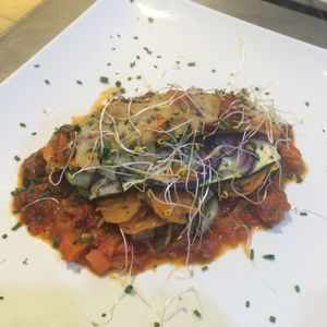 Vegetable lasagna with vegan bolognesa!!! at Green Bar in Malaga