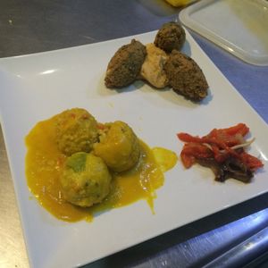 Millet balls and falafel with humus!!! at Green Bar in Malaga