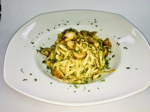Tagliatelle with fresh black truffle and porcini mushrooms  at Green Bar in Malaga