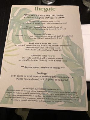 Vegan NYE menu at The Gate - Marylebone in London