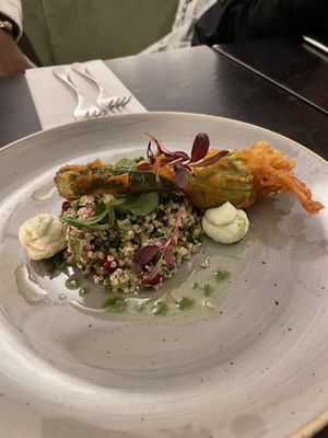 Crispy courgette flower  at The Gate - Marylebone in London