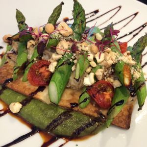Vegan asparagus tart with cashew cheese at The Gate - Marylebone in London