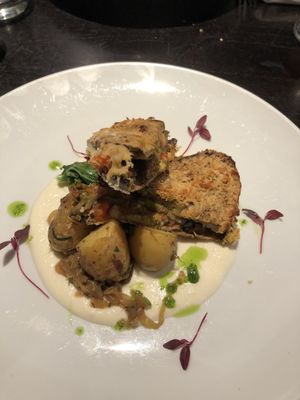 Aubergine schnitzel at The Gate - Marylebone in London