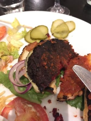 Burnt burger at The Gate - Marylebone in London
