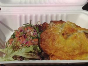 Spiced veggie pastie and crunchy slaw at Chic Pea Vegan Cafe in Fremantle
