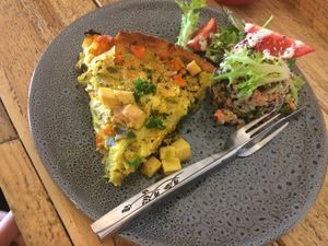 Quiche and salad at Chic Pea Vegan Cafe in Fremantle
