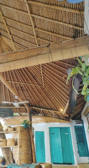 Large bamboo structure at Green Leaf Cafe in Jemuluk