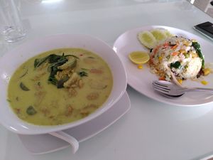 Green curry and fried rice. at Su Ting Sian -Soi Anamai 23 in Khon Kaen
