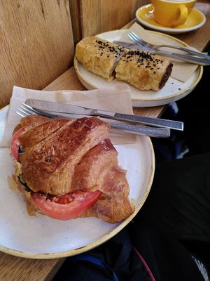 Rarebit croissant and sausage roll at The Fields Beneath - Kentish Town in North West London