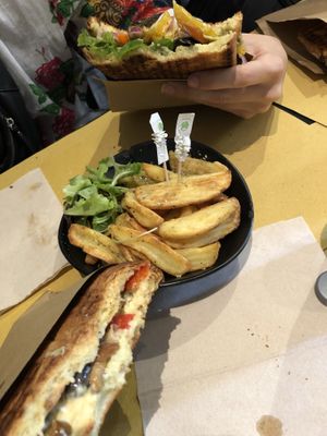 Potatoes and two vegan toasties  at Breaking Toast in Bologna