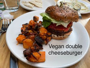 New vegan burger! It is house made from mushrooms and veggies. It’s a classic veggie burger, not a fake meat burger.  at True Food Kitchen in Chicago