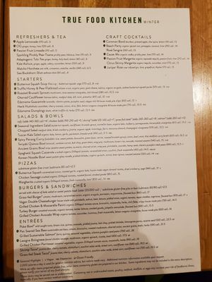 Winter menu February 2022 at True Food Kitchen in Chicago
