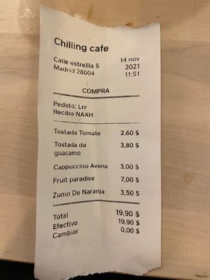 Receipt  at Chillin' Cafe in Madrid