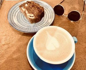 Choc-Banana bread and the cappuccino   at Chillin' Cafe in Madrid