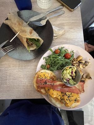 Indian omelet and super fantastic savory pancake  at Chillin' Cafe in Madrid