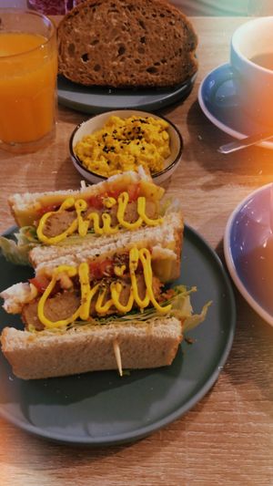 Sandwich Japonés and scrambled eggs Tofu   at Chillin' Cafe in Madrid