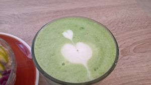 Green tea Matcha with Oat milk. at Chillin' Cafe in Madrid