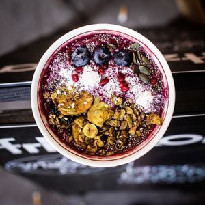 Berry smoothie bowl. at Chillin' Cafe in Madrid