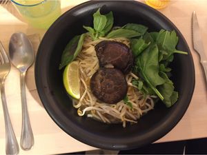From today’s menu: vegan pho with rice noodles and mushrooms at Chillin' Cafe in Madrid