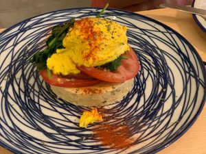 Savory salty pancake - Soooo Yummy.  It's like a rosemary focacia bread. at Chillin' Cafe in Madrid