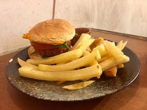 Great burger, under-cooked fries at Chillin' Cafe in Madrid