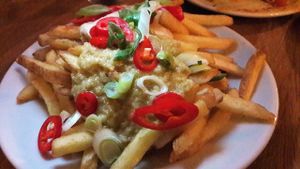 Fries with houmous & green chilli sauce at Maray - Bold St in Liverpool