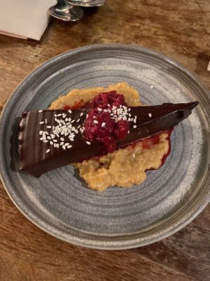 Chocolate sesame and raspberry tartts  at Maray - Bold St in Liverpool
