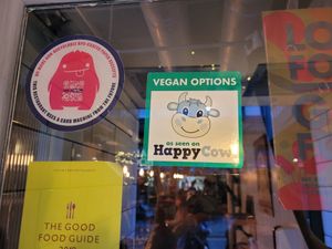HappyCow Display Sticker #Veganuary at Maray - Bold St in Liverpool