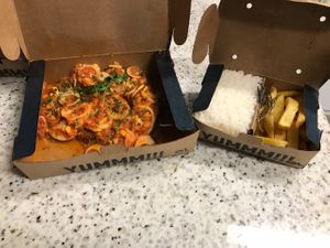 Packaged whole meal at MUY Milanesas in Sao Paulo