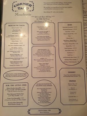Menu at Corner Taco in Jacksonville