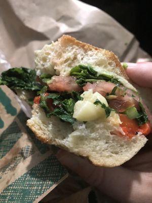 Fresh made veggie sandwich- roasted garlic & peppers, broccoli rabe, tomato, at at Whole Foods Market in White Plains
