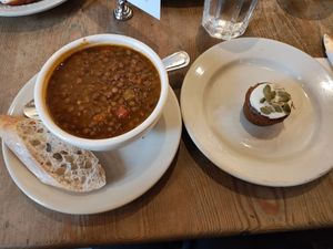 House lentil soup is vegan, it needs salt at Le Pain Quotidien - 65th & Lexington in New York City