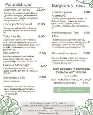 menu at El Manglar in Oviedo