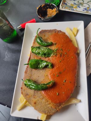 Cachopo con salsa de sixra at El Manglar in Oviedo