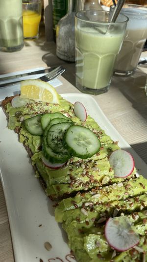 Avocado toast and matcha with oat milk  at Le Pain Quotidien in Knokke-heist
