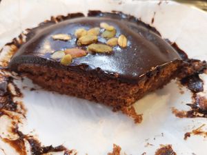 Vegan chocolate cake at Le Pain Quotidien in Namur