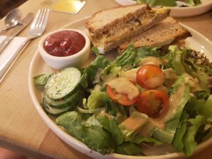 Vegan croque monsieur at Le Pain Quotidien in Namur