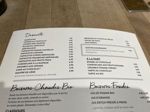 Menu  at Le Pain Quotidien in Namur