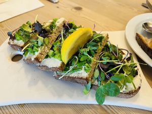 Houmous brocolini tartine  at Le Pain Quotidien in Leuven