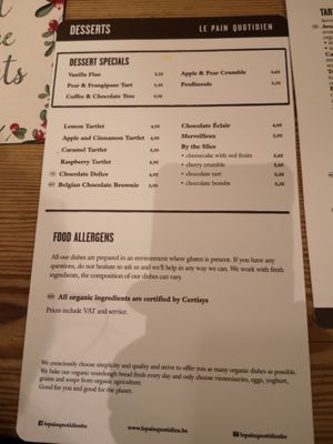 Menu at Le Pain Quotidien in Leuven