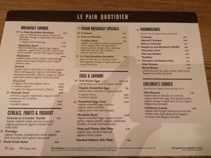 Menu at Le Pain Quotidien in Leuven