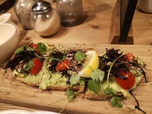 Avocado toast vegan seaweed at Le Pain Quotidien in Leuven