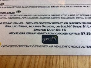 Gardein options at Grand Canyon Lodge Dining Room in North Rim