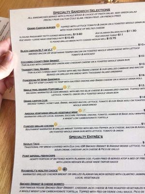 Vegan options on menu at Grand Canyon Lodge Dining Room in North Rim