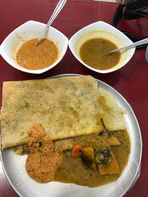 Masala dosa! Comes with pumpkin curry and coconut curry. Only Rs200.  at Shri Bhawan Dosa in Kandy