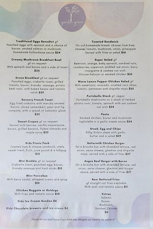 Menu Feb 2023 at Prof's at Woodlands in Hamilton