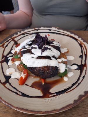 Portobello stack with potato rosti at Prof's at Woodlands in Hamilton