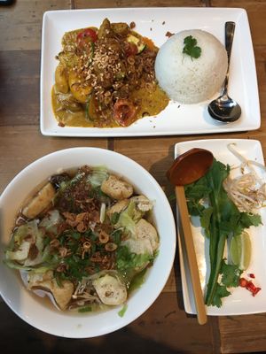 Vietnamese curry and pho noodle soup with mushroom  at Pho in Bristol