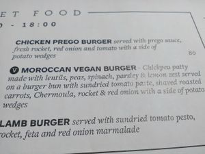 Description of the Moroccan Vegan Burger at Licorish Bistro in Johannesburg